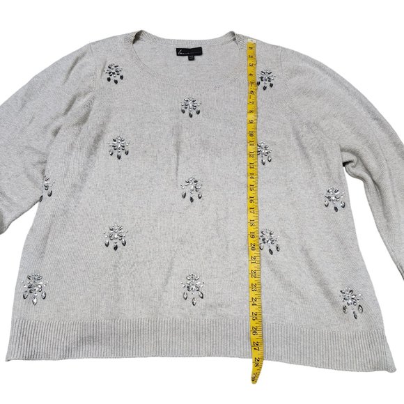 Lane Bryant Gray Crewneck Chandelier Crystal Embellished Sweater 26/28 - Picture 4 of 7